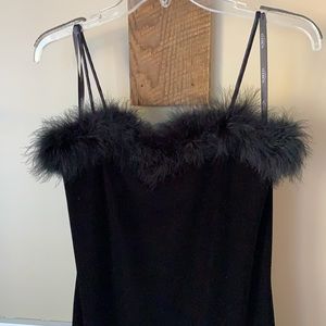 Black velvet dress with great faux fur